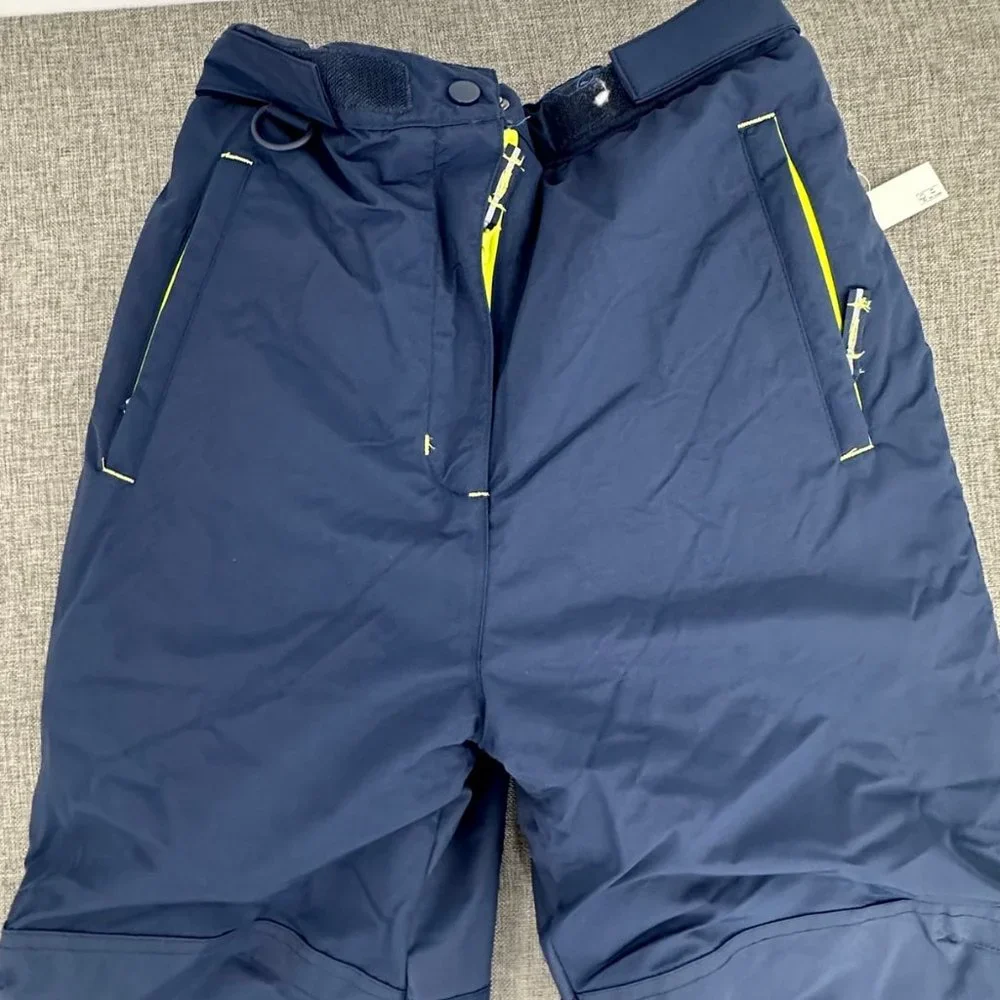 Essentials Boys Snow Pants Water‎ Resistant Navy Blue Neon Green Large (10) New